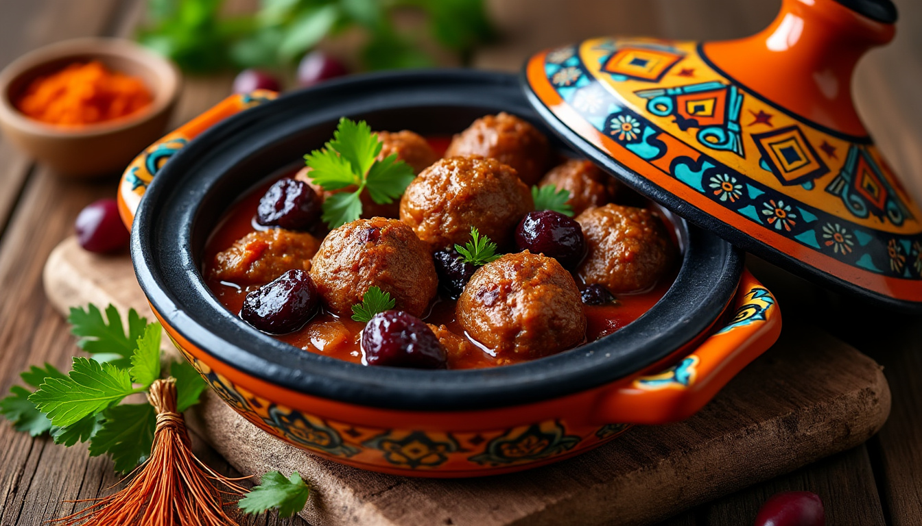 découvrez notre délicieuse recette de tajine de kefta aux pruneaux halal, un plat savoureux mêlant viande hachée épicée et fruits sucrés. parfait pour un repas convivial en famille ou entre amis, cette recette facile à réaliser ravira les papilles de tous les gourmands.