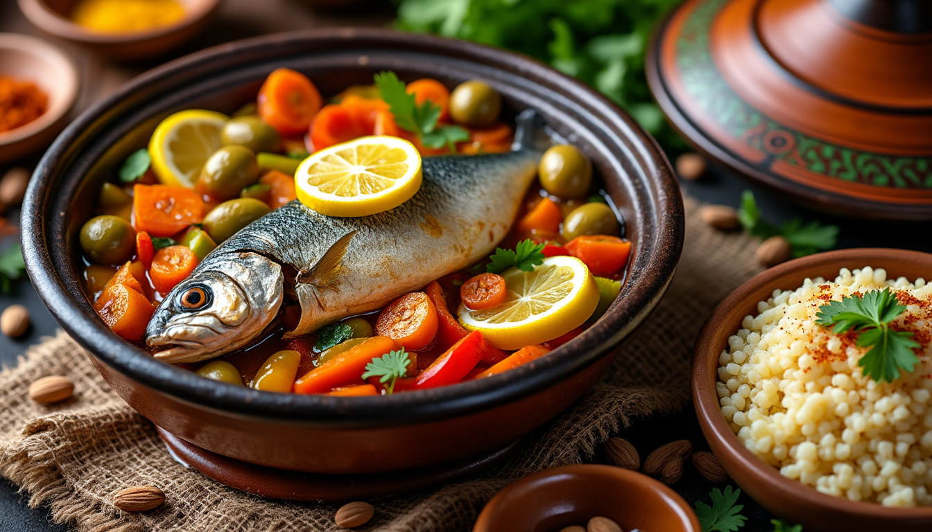 dĂ©couvrez notre dĂ©licieuse recette de tajine de poisson halal aux citrons confits, un plat savoureux et parfumĂ© qui allie la finesse des Ă©pices Ă la fraĂźcheur du poisson. parfait pour vos repas en famille ou entre amis, ce tajine saura ravir vos papilles et vous transporter au cĆur de la cuisine marocaine.