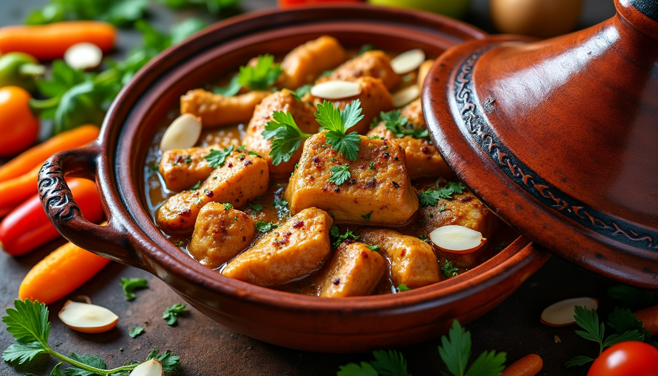 découvrez notre délicieuse recette de tajine de poulet aux amandes halal. savourez un plat parfumé et réconfortant, alliant tendreté du poulet et croquant des amandes, parfait pour vos repas en famille ou entre amis. suivez nos étapes simples pour régaler vos convives !