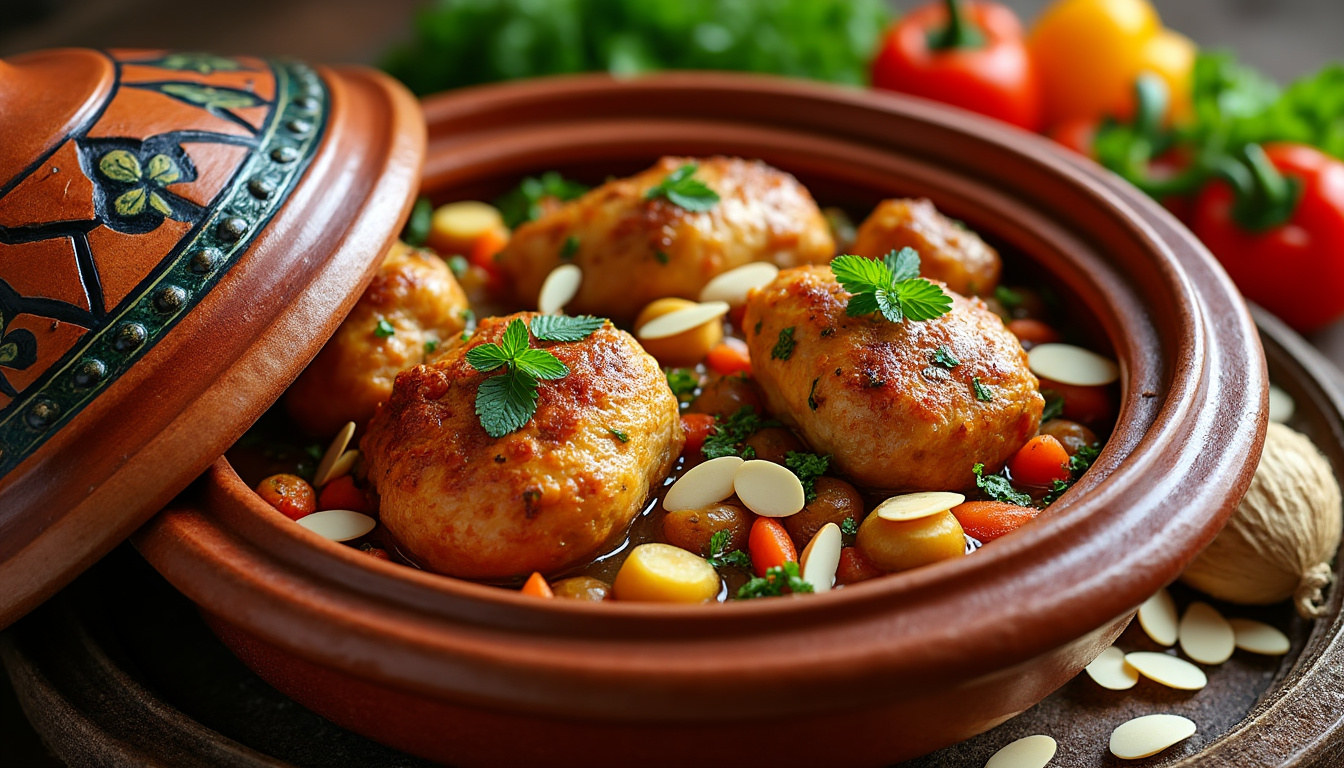 découvrez notre délicieuse recette de tajine de poulet aux amandes halal. savourez un plat traditionnel rempli de saveurs avec des ingrédients frais et authentiques. parfait pour un repas convivial en famille ou entre amis.