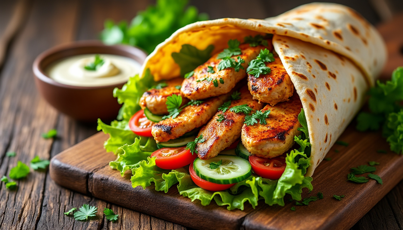 découvrez une délicieuse recette de wrap de poulet halal, simple et rapide à réaliser. parfait pour un déjeuner savoureux ou un dßner léger, ce wrap allie tendreté du poulet mariné et fraßcheur des légumes, le tout enveloppé dans une tortilla. régalez vos papilles avec cette option saine et gourmande!