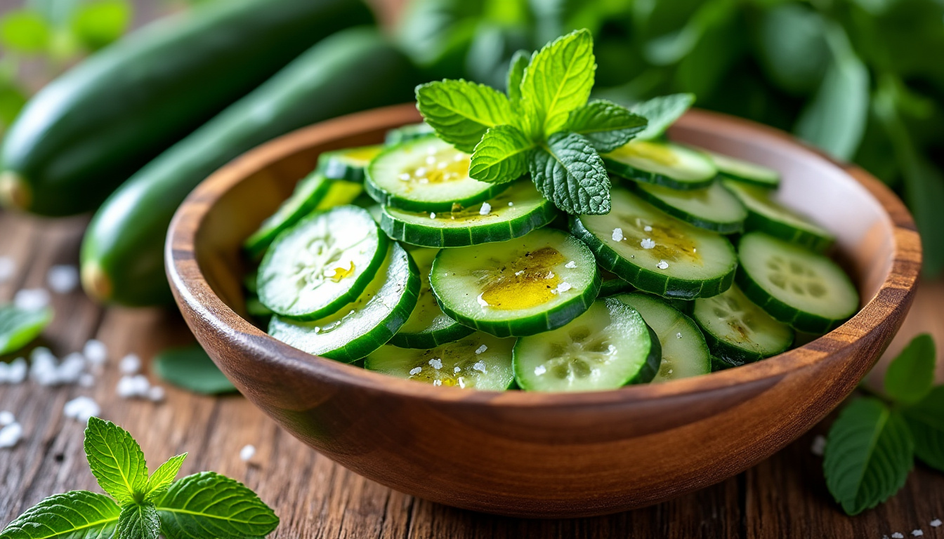 découvrez nos astuces pour préparer une délicieuse salade de concombres et menthe, idéale pour un repas halal. cette recette fraîche et rafraîchissante, parfaite pour l'été, allie des ingrédients simples pour un maximum de saveurs. apprenez à marier le croquant des concombres avec la fraîcheur de la menthe pour une entrée légère et savoureuse.