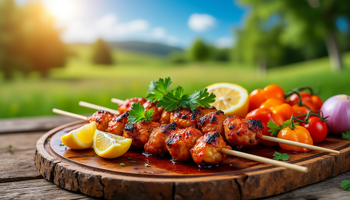 découvrez notre délicieuse recette de brochettes de poulet au paprika halal. parfaites pour un barbecue ou un repas convivial, ces brochettes savoureuses allient tendreté du poulet et épices chaleureuses pour un goût inoubliable. faciles à préparer, elles raviront vos invités!
