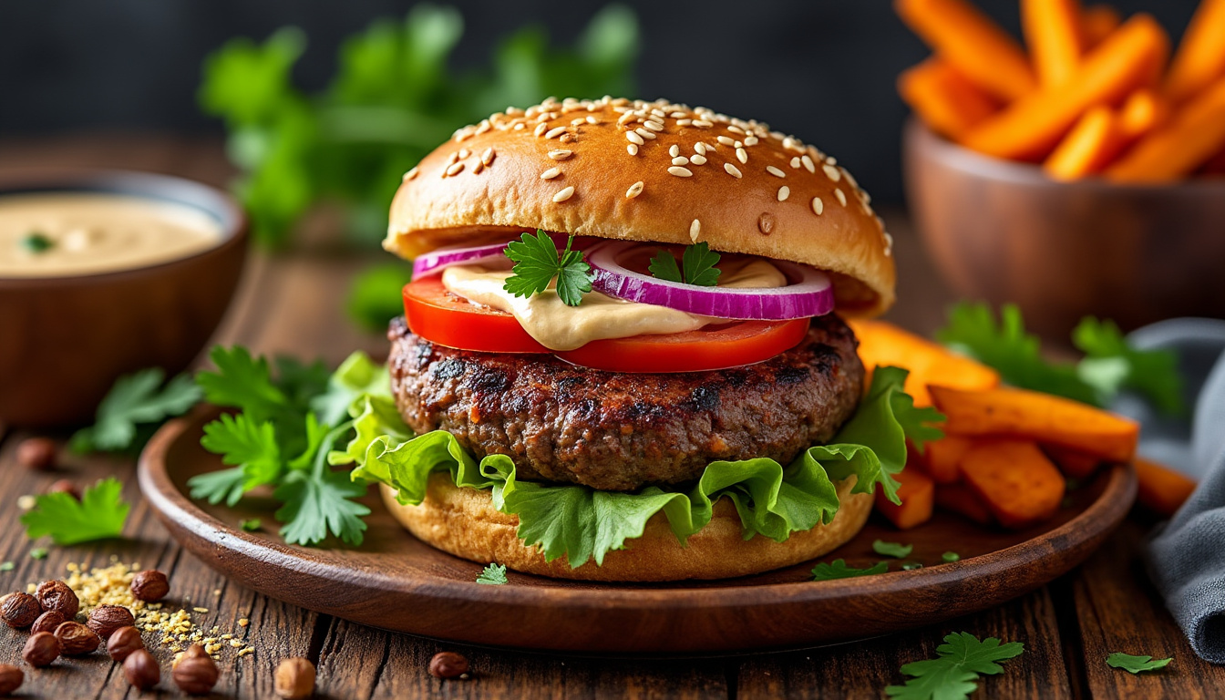 découvrez notre recette savoureuse de burger d'agneau aux épices orientales, un délice halal qui allie tradition et modernité. parfait pour une touche d'exotisme dans vos repas, ce burger s'accompagne de sauces et garnitures succulentes pour ravir vos papilles.