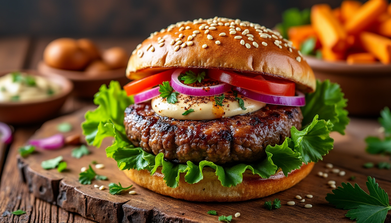 découvrez notre recette savoureuse de burger d'agneau aux épices orientales, un plat halal qui ravira vos papilles. préparez-vous à un voyage culinaire alliant tendreté de l'agneau et arômes envoûtants, parfait pour une soirée entre amis ou en famille.