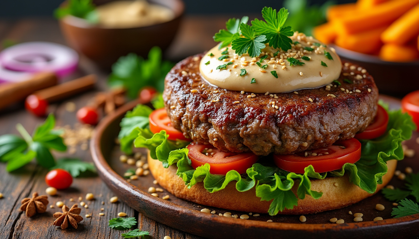 découvrez notre délicieuse recette de burger d’agneau aux épices orientales halal, alliant saveurs exquises et ingrédients de qualité. parfait pour un repas savoureux et original, ce burger ravira vos papilles !
