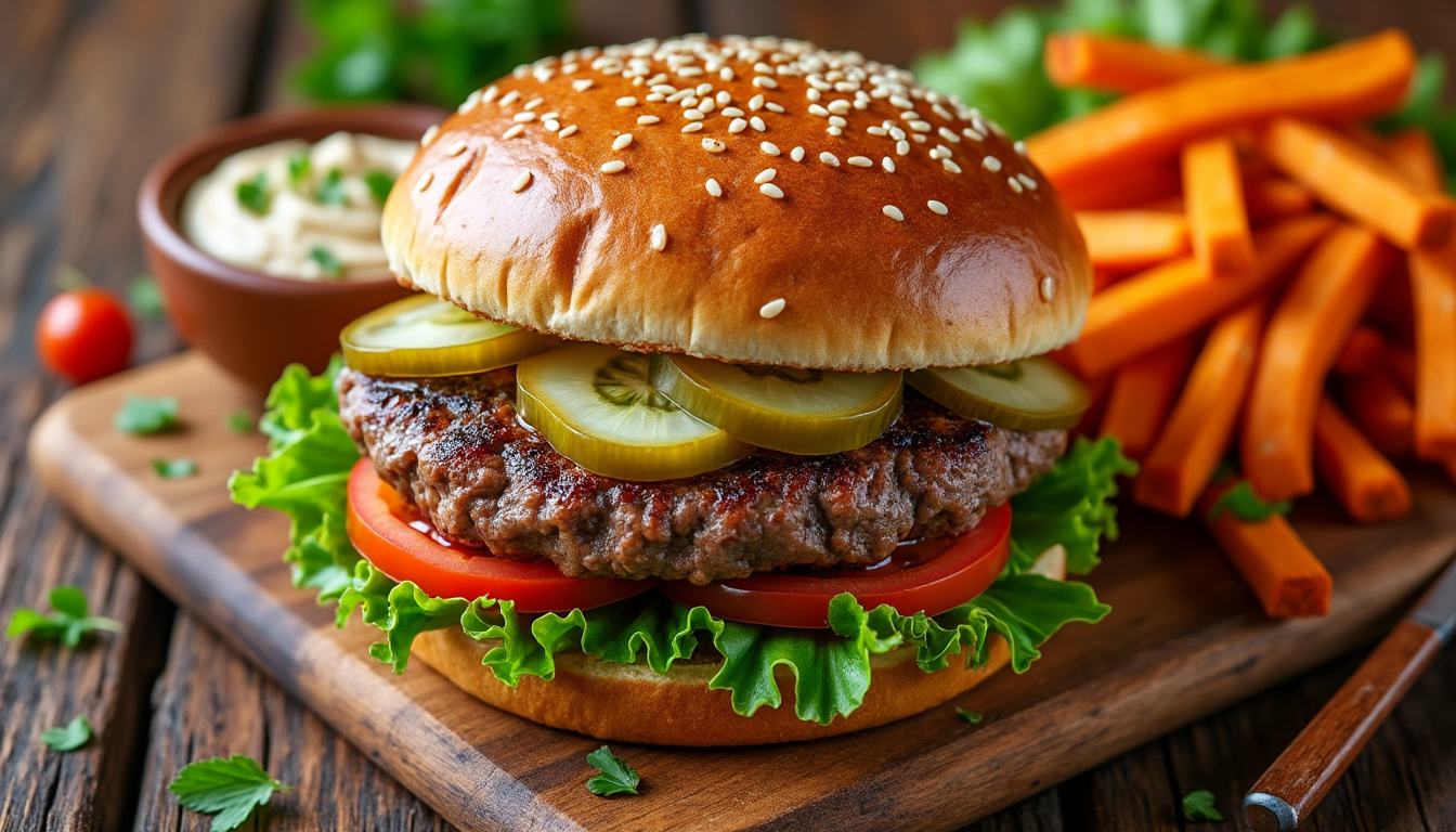 découvrez notre délicieuse recette de burger de bœuf aux épices du moyen-orient, préparée avec des ingrédients halal. une explosion de saveurs authentiques qui ravira vos papilles et fera de votre repas un moment inoubliable. parfait pour les amateurs de cuisine épicée et gourmande!