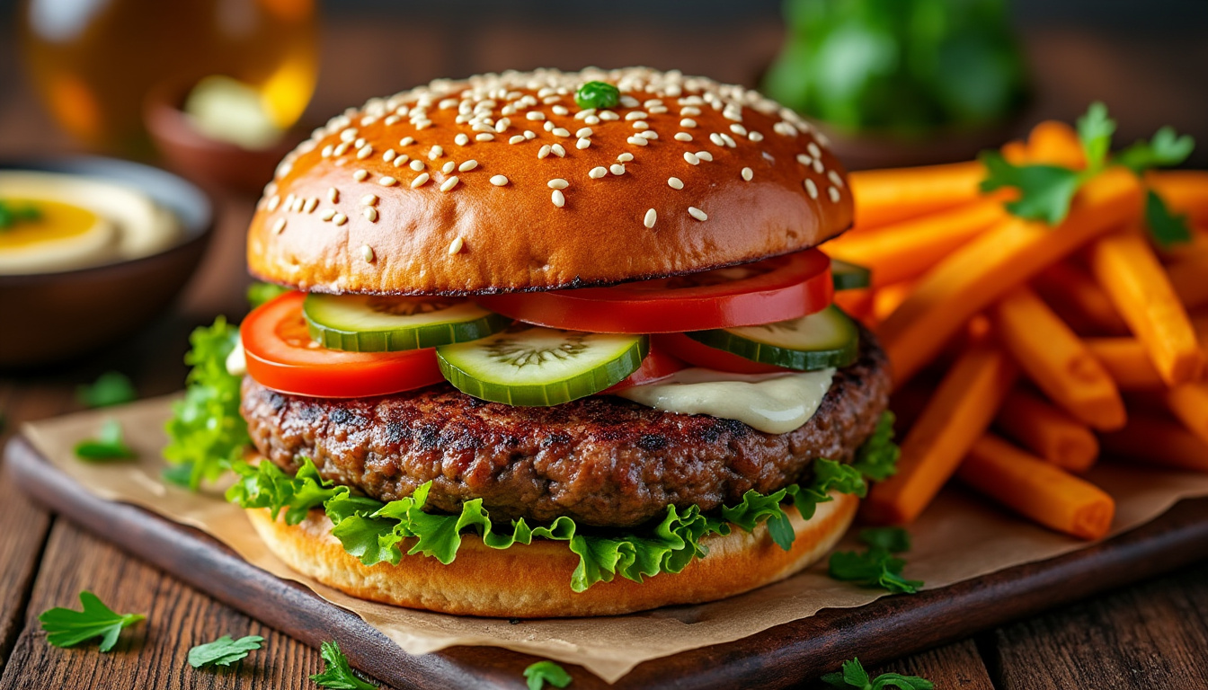 découvrez notre délicieuse recette de burger de bœuf aux épices du moyen-orient, halal et savoureuse. un mélange parfait de saveurs exotiques qui saura ravir vos papilles. parfait pour une soirée barbecue ou un repas convivial, ce burger allie tendreté de la viande et épices parfumées pour une expérience gustative inoubliable.