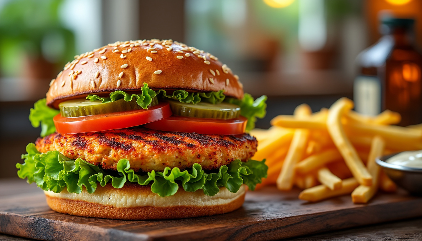 découvrez une délicieuse recette de burger de poulet au paprika halal, alliant saveurs épicées et tendreté du poulet. facile à préparer, ce burger saura ravir vos papilles et celles de vos invités. parfait pour un dîner convivial ou un repas rapide, il vous garantit un moment gourmand à partager en famille ou entre amis.