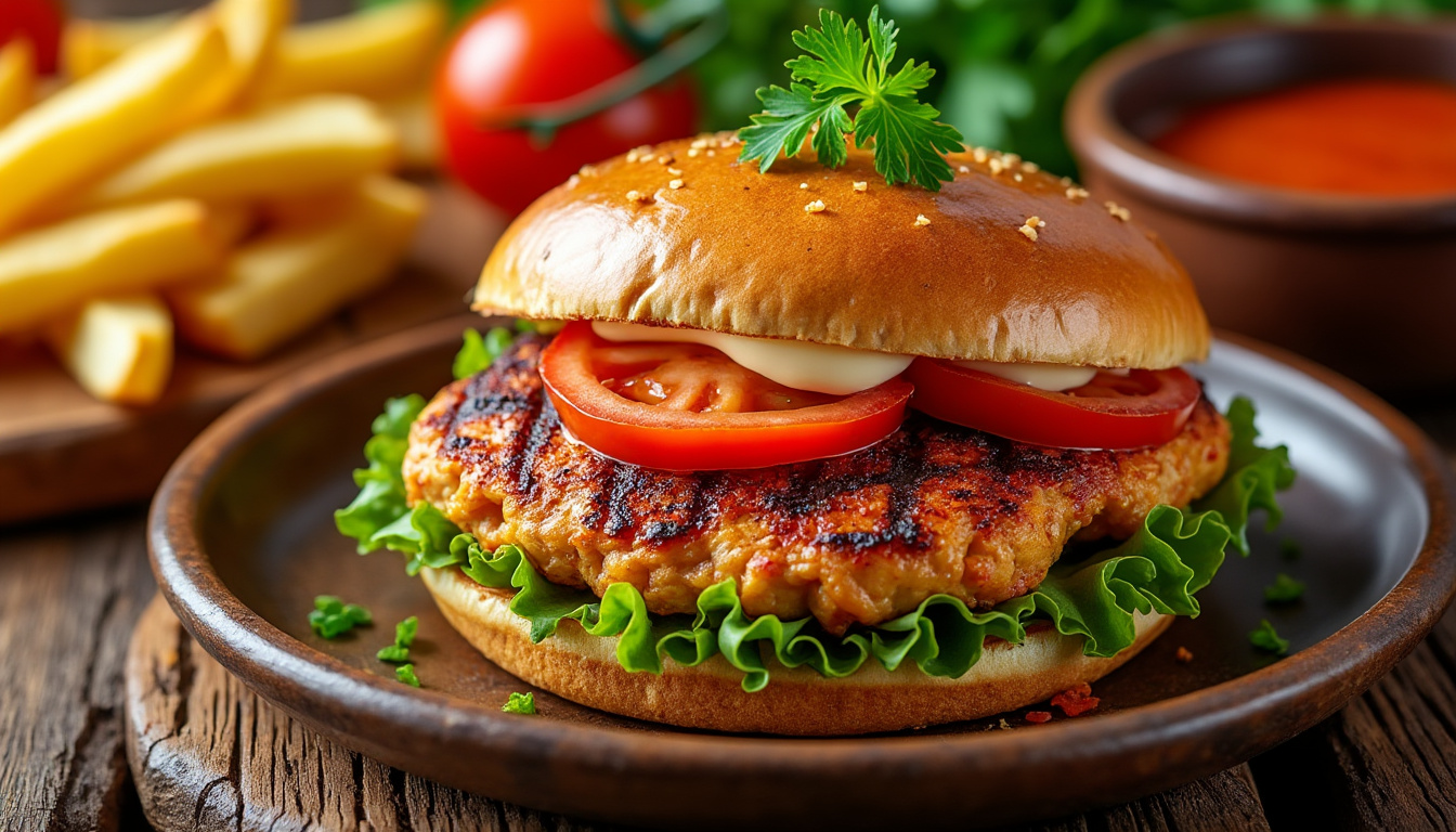 découvrez notre délicieuse recette de burger de poulet aux épices cajun halal, savoureuse et facile à préparer. idéale pour un repas convivial, ce burger allie tendreté du poulet et piquant des épices cajun pour une expérience gourmande inoubliable.