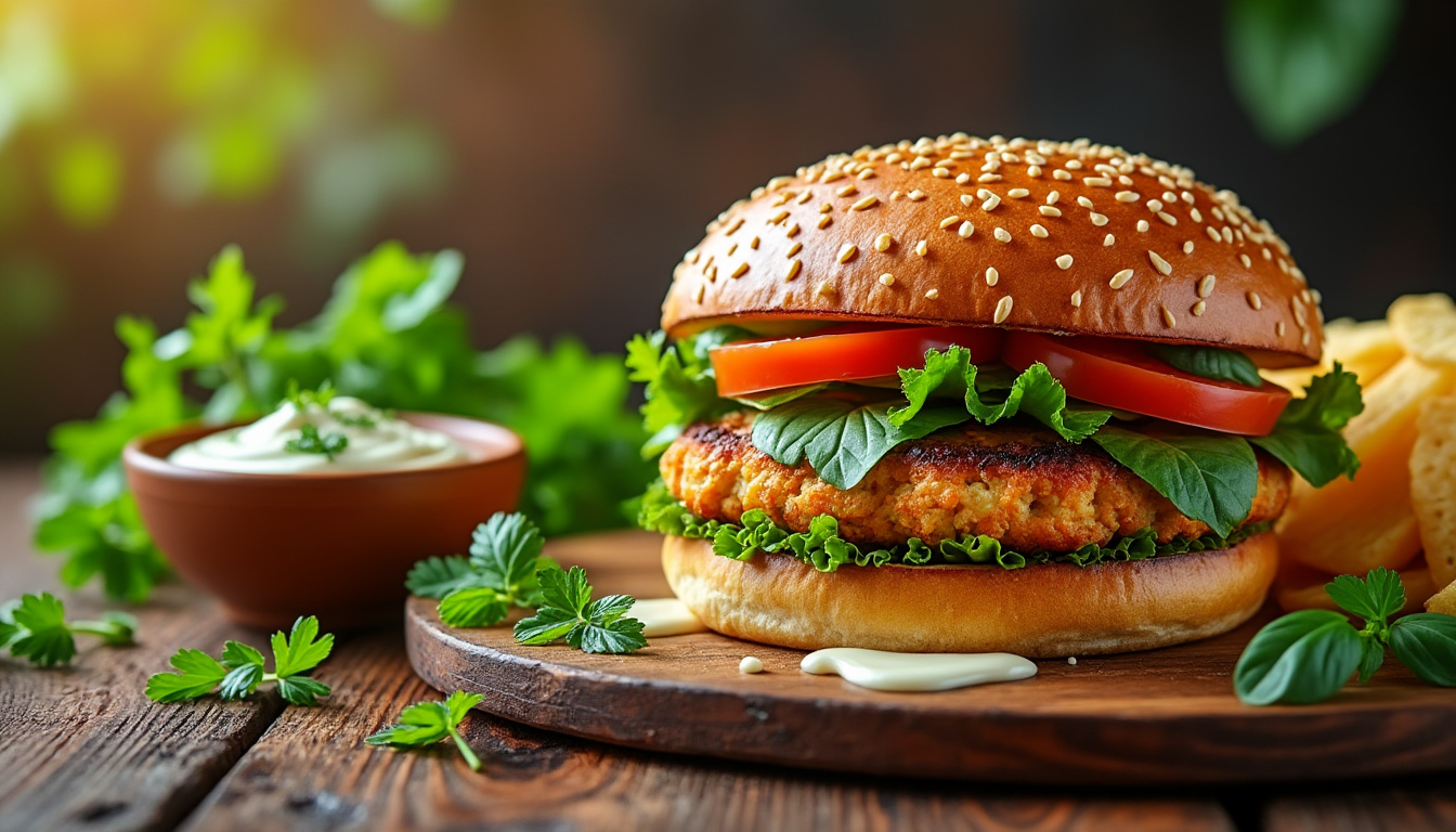 découvrez notre délicieuse recette de burger de poulet aux herbes fraîches halal, alliant saveurs audacieuses et fraîcheur. parfait pour les gourmets à la recherche d'un plat savoureux et rapide à réaliser, ce burger ravira vos papilles tout en respectant vos préférences alimentaires.