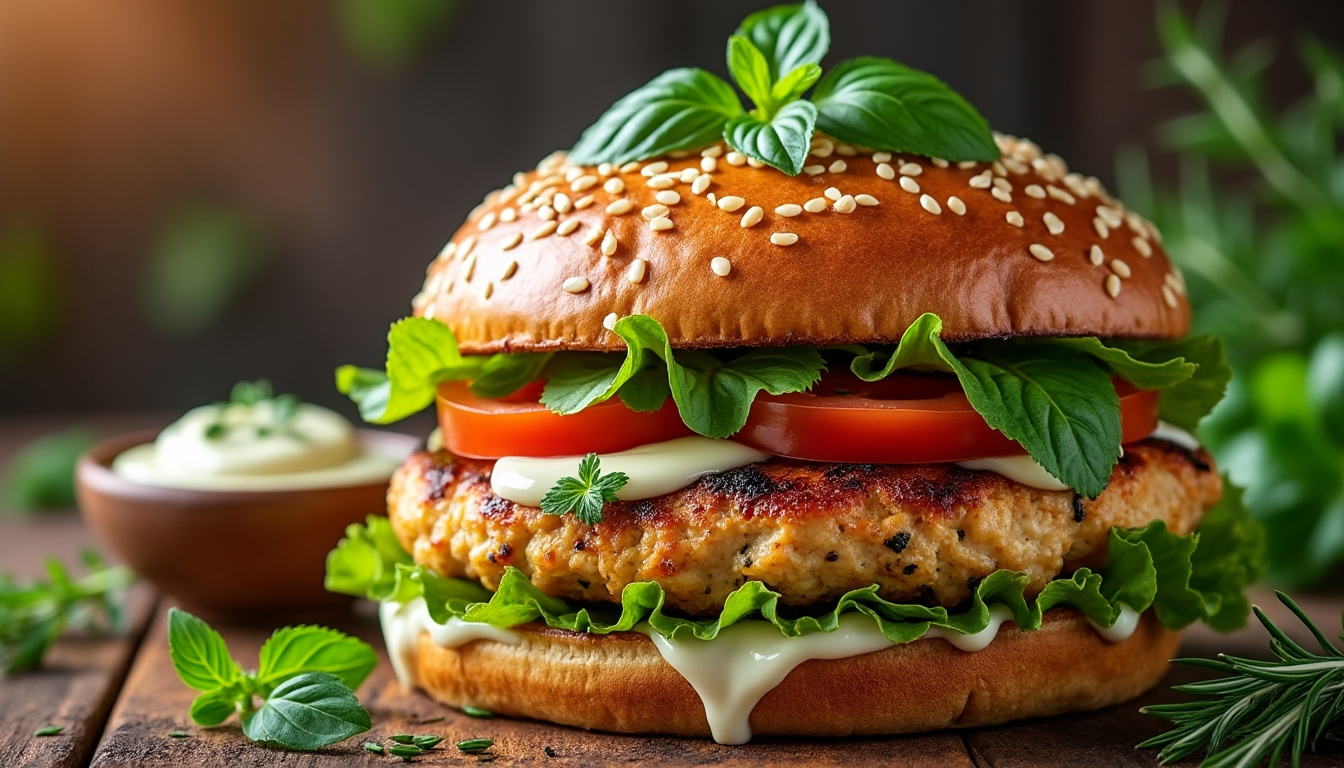 découvrez une délicieuse recette de burger de poulet aux herbes fraîches halal. savourez ce plat savoureux et parfumé, idéal pour un repas en famille ou entre amis, alliant tendreté du poulet et fraîcheur des herbes.