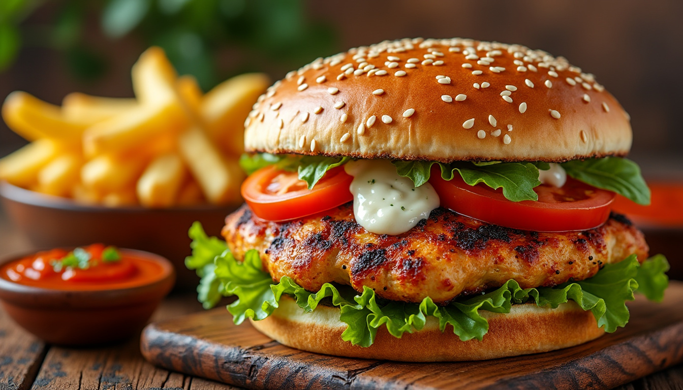 découvrez notre délicieuse recette de burger de poulet épicé halal, parfaite pour les amateurs de cuisine savoureuse. avec des ingrédients frais et des épices qui réchauffent le palais, ce burger vous promet une expérience gustative inoubliable. à essayer absolument pour un repas convivial et plein de goût !