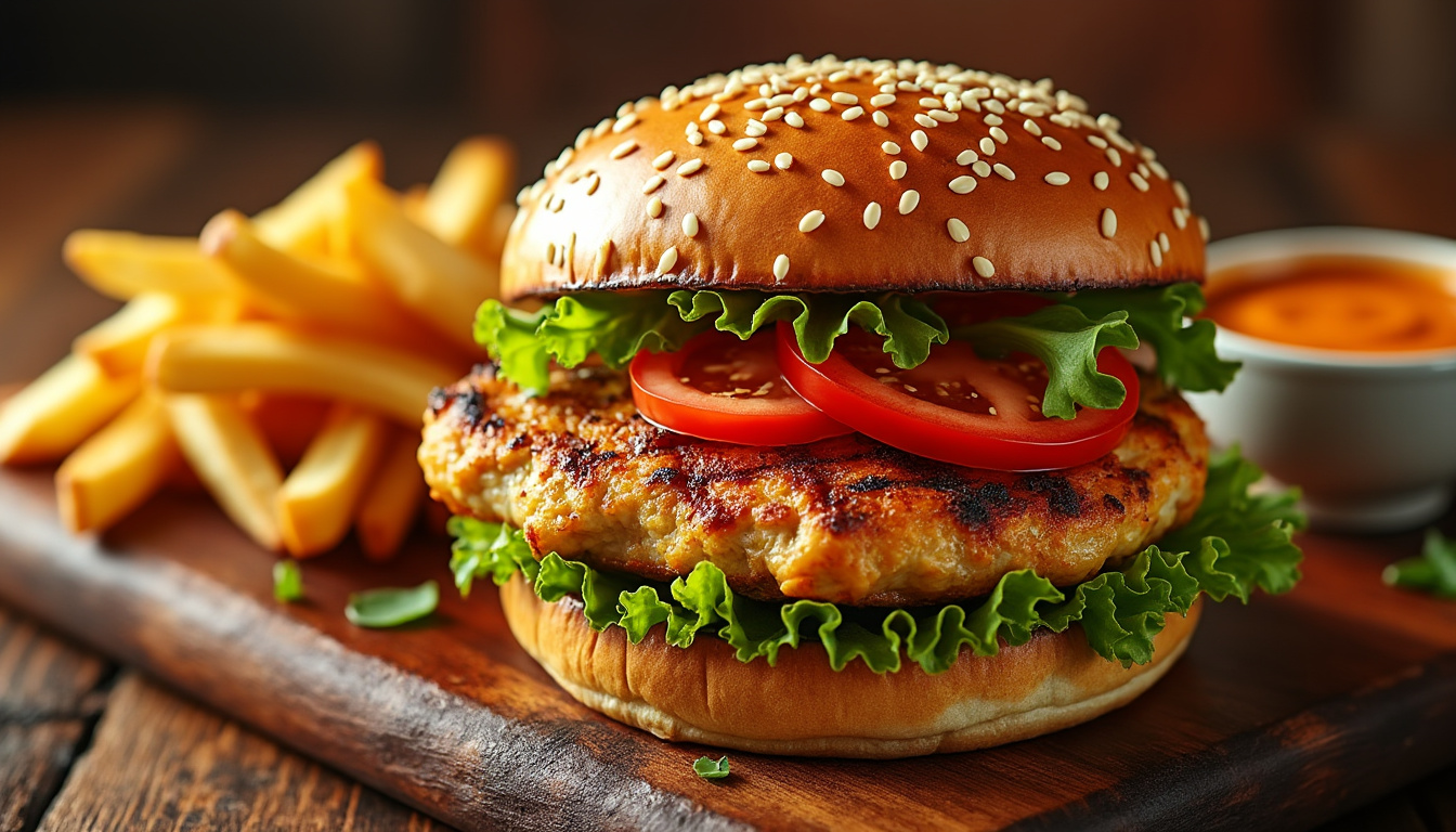 découvrez notre délicieuse recette de burger de poulet épicé halal, parfaite pour les amateurs de saveurs intenses ! avec des ingrédients frais et des épices savamment dosées, ce burger saura ravir vos papilles. idéal pour un repas convivial en famille ou entre amis, suivez nos étapes simples pour réaliser ce plat savoureux.
