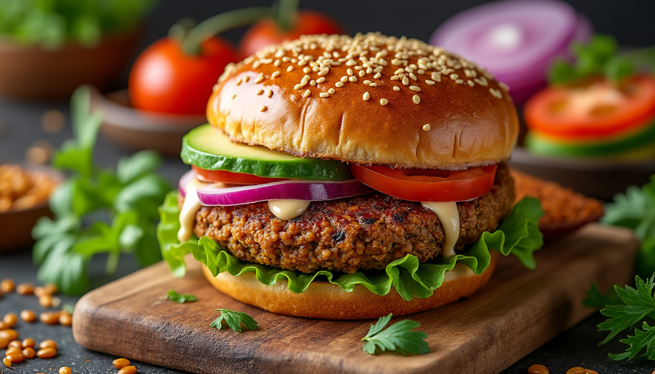 découvrez notre délicieuse recette de burger végétarien aux lentilles halal, parfaite pour un repas savoureux et sain. facile à préparer, ce burger allie des ingrédients frais et nutritifs pour satisfaire vos envies gourmandes tout en respectant vos choix alimentaires.