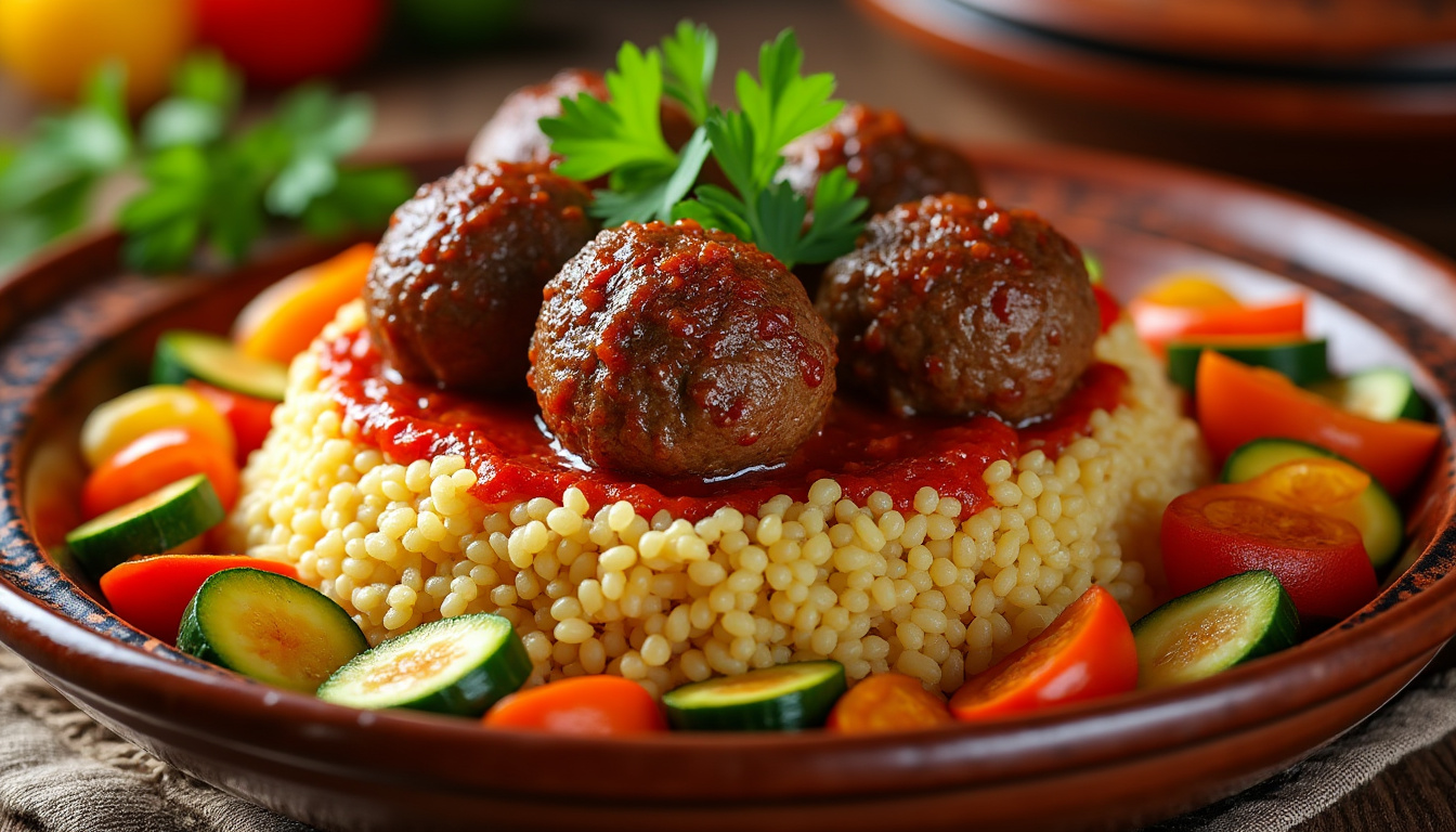 découvrez notre délicieuse recette de couscous aux boulettes d'agneau et légumes halal. un plat savoureux et réconfortant, idéal pour ravir vos convives. facile à préparer, ce couscous allie la tendresse de l'agneau aux couleurs et saveurs des légumes. parfait pour un repas convivial en famille ou entre amis.