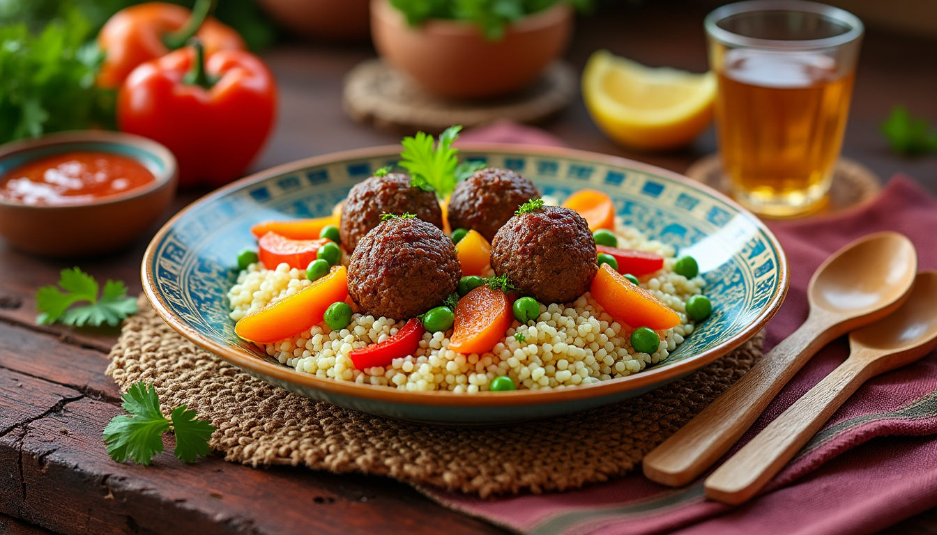 découvrez notre délicieuse recette de couscous aux boulettes de kefta d'agneau halal, un plat savoureux et réconfortant qui allie des saveurs authentiques et des ingrédients de qualité. parfait pour régaler votre famille et vos amis lors d'un repas convivial.