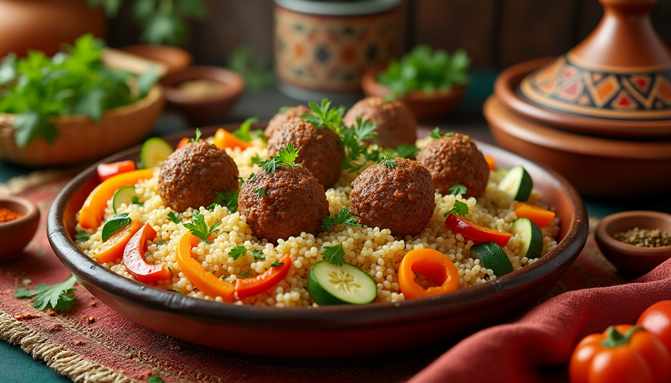 découvrez notre délicieuse recette de couscous aux boulettes de kefta et légumes halal. un plat savoureux et réconfortant, parfait pour vos repas en famille ou entre amis, alliant tradition et modernité.