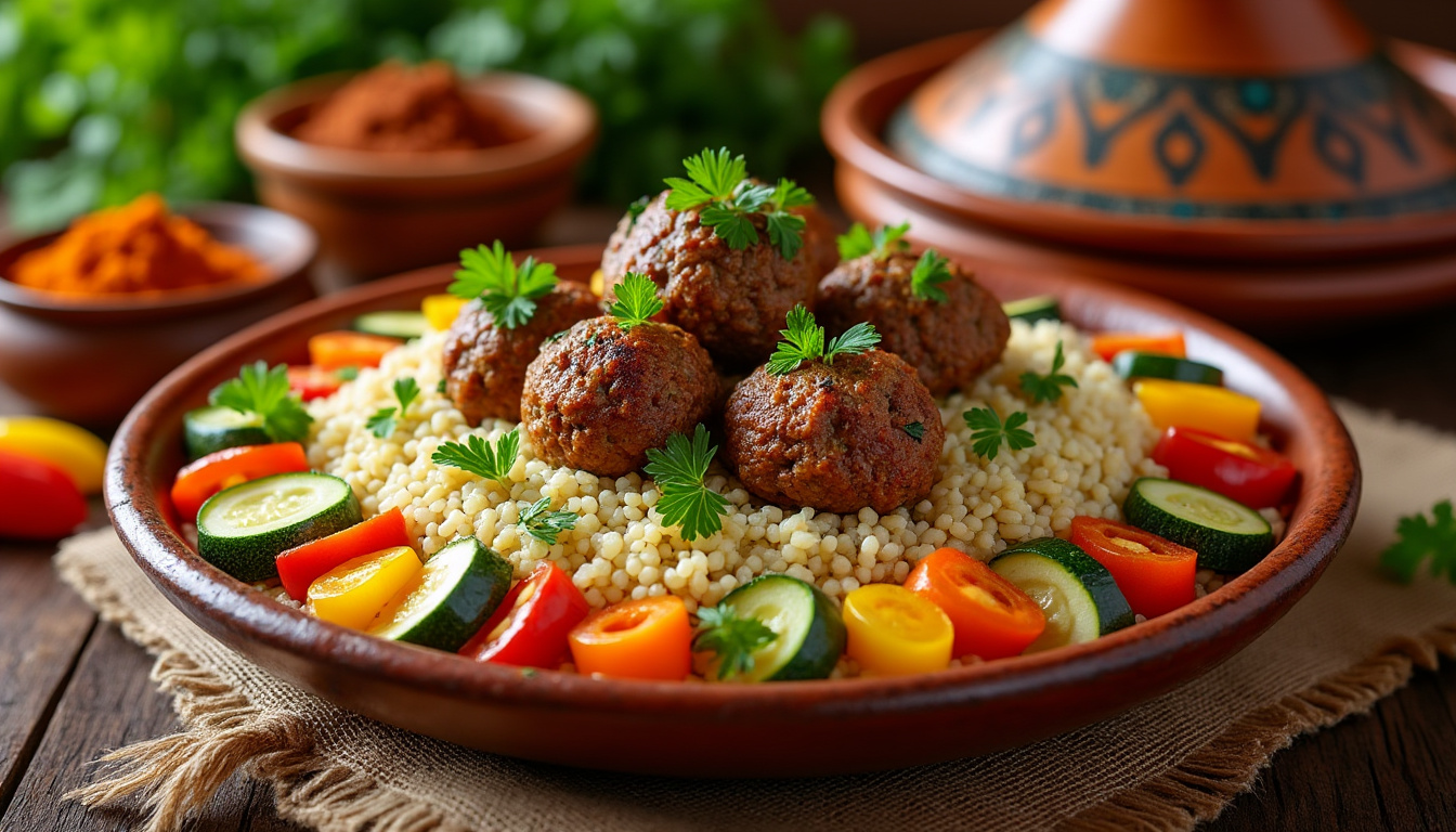 découvrez notre délicieuse recette de couscous aux boulettes de kefta et légumes halal. un plat savoureux et réconfortant, parfait pour un repas en famille ou entre amis. suivez nos instructions simples pour préparer ce classique de la cuisine méditerranéenne.