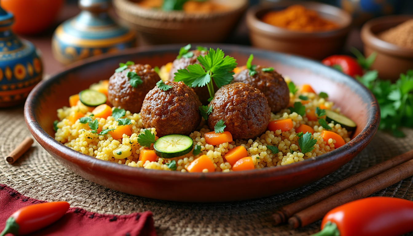 découvrez notre délicieuse recette de couscous aux boulettes de kefta halal, un plat parfumé et savoureux qui ravira vos papilles. facile à préparer, ce mets allie des épices exquises et des ingrédients frais pour un repas convivial à partager en famille ou entre amis. suivez notre guide étape par étape pour réussir ce classique de la cuisine méditerranéenne.