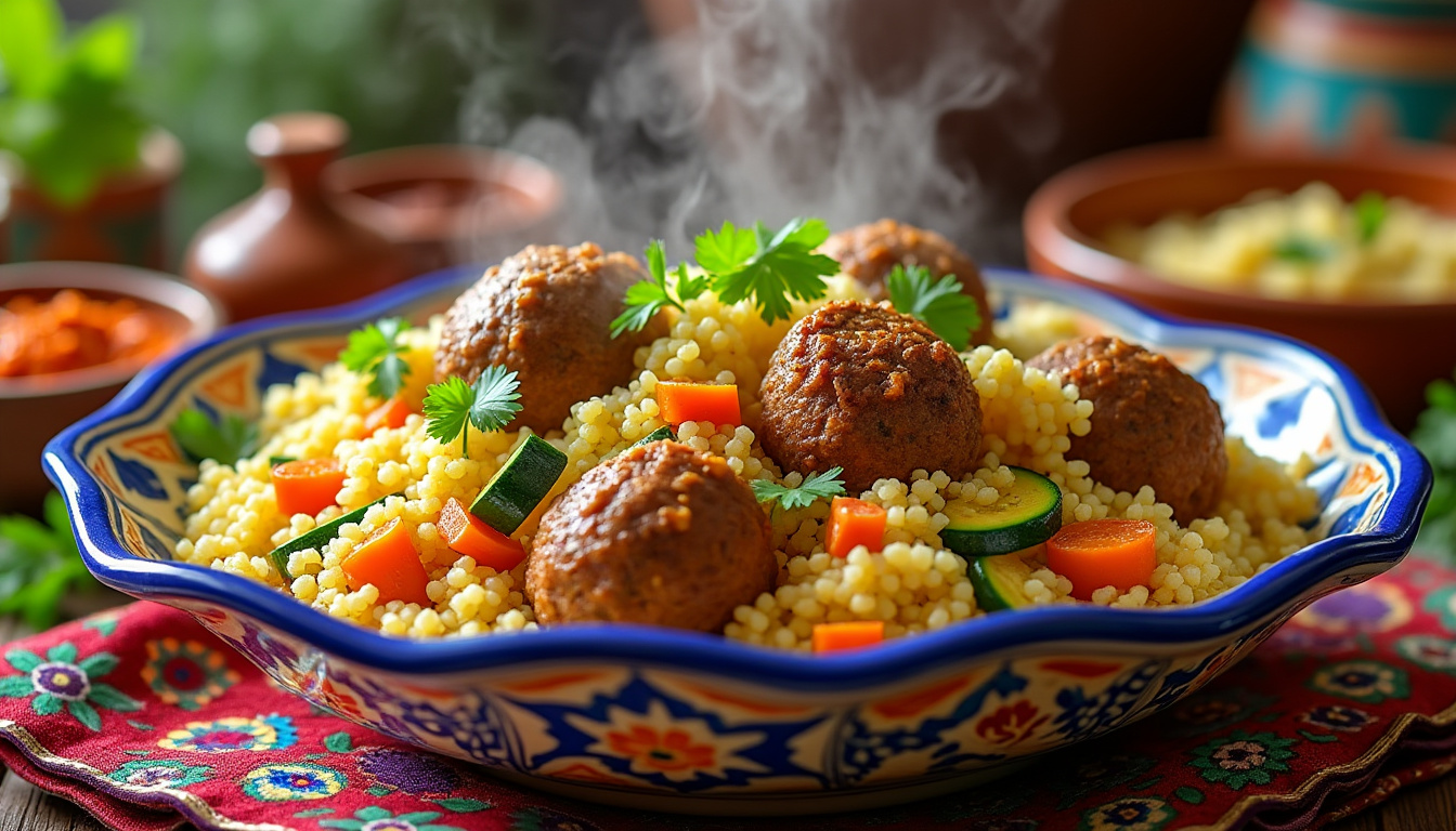 découvrez notre délicieuse recette de couscous aux boulettes de kefta halal, un plat savoureux et réconfortant qui ravira vos convives. facile à préparer, cette spécialité maghrébine allie harmonieusement épices, légumes frais et viande hachée pour un repas généreux et plein de saveurs. parfait pour les repas en famille ou entre amis !