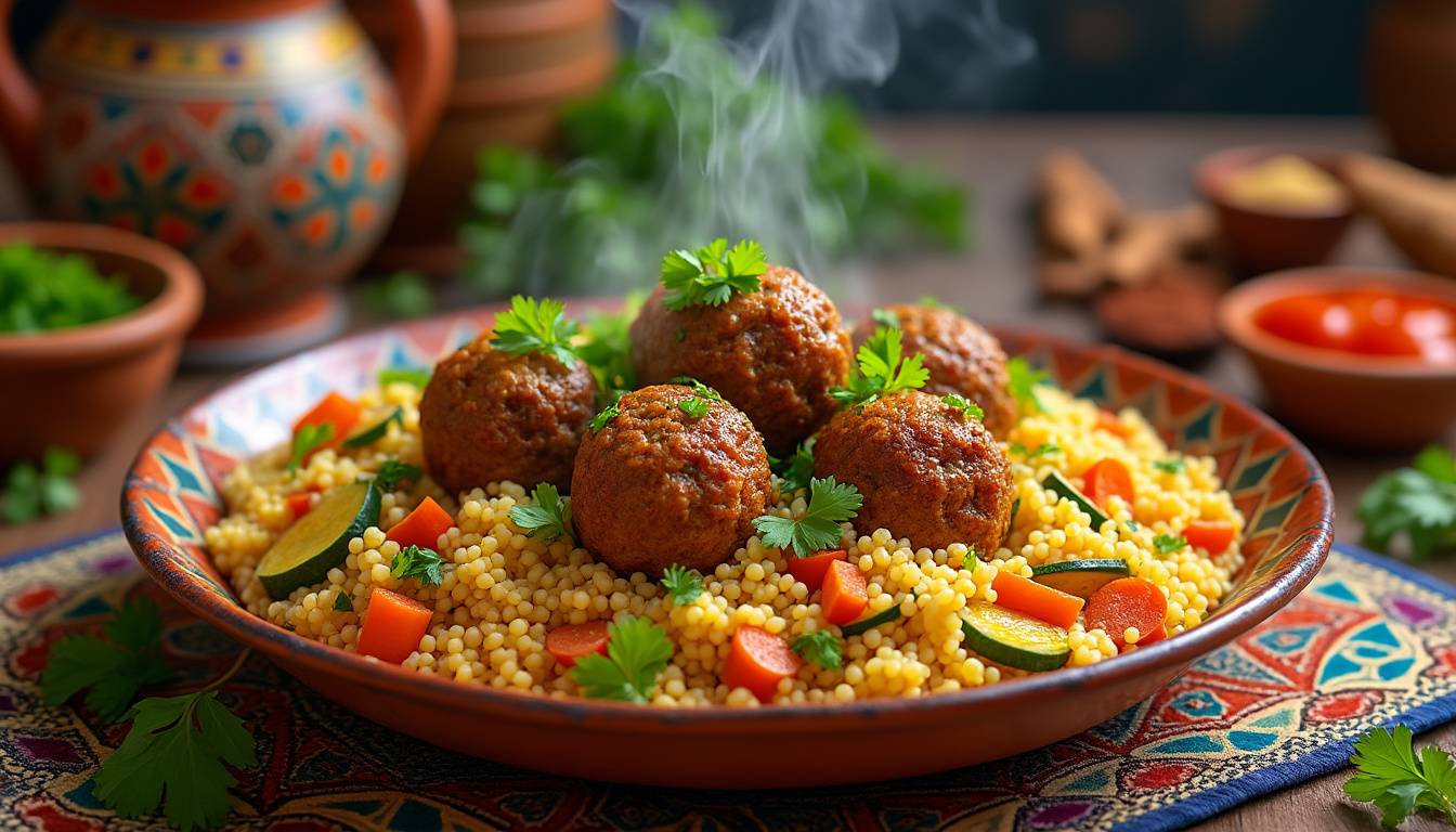 découvrez notre délicieuse recette de couscous aux boulettes de kefta halal, un plat riche en saveurs et en textures. parfait pour un repas convivial, ce couscous succulent ravira toute la famille avec ses épices parfumées et ses boulettes tendres. suivez nos instructions simples et régalez vos invités avec cette spécialité du monde arabe.
