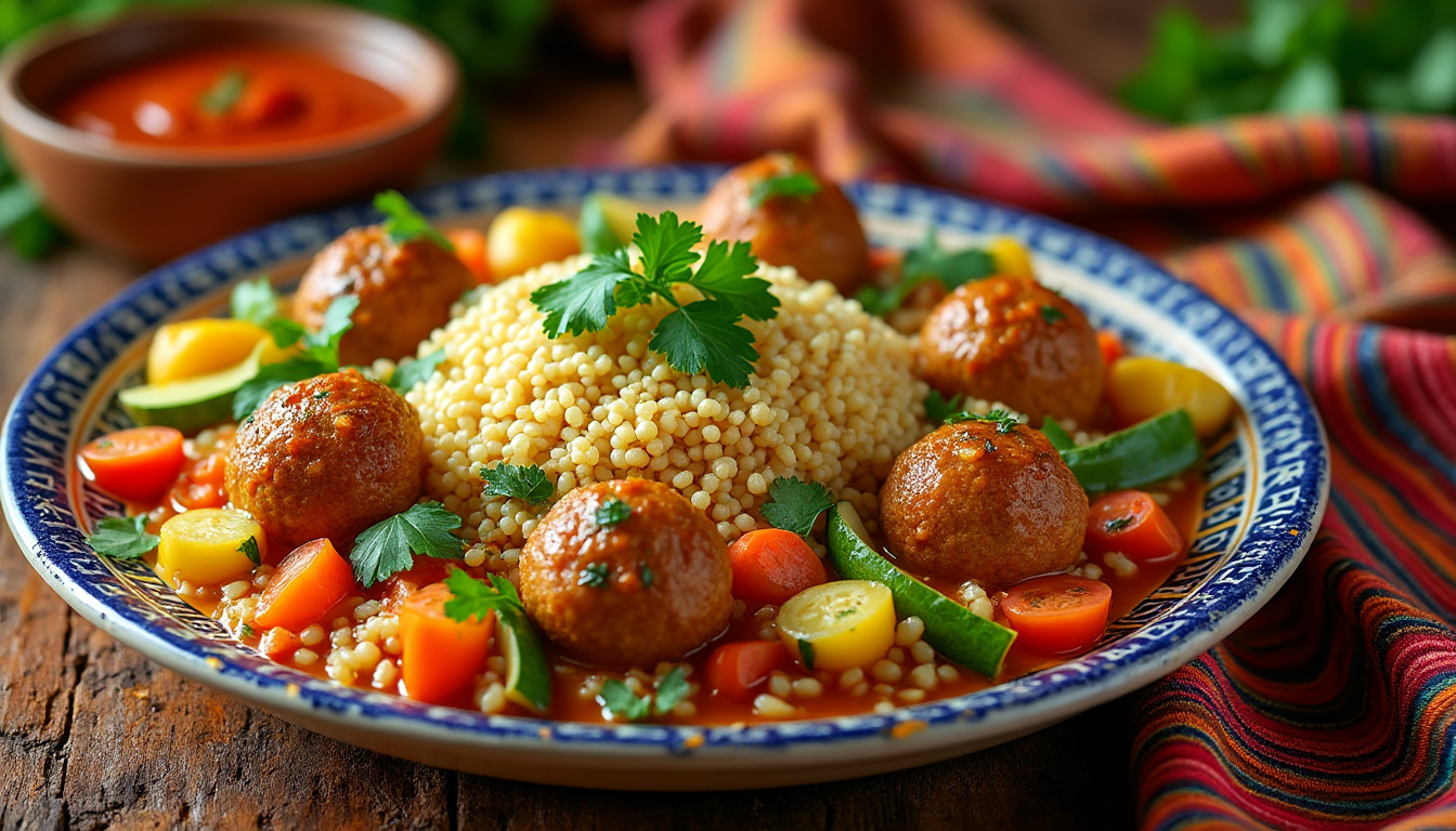 découvrez notre délicieuse recette de couscous aux boulettes de poulet halal, un plat savoureux et réconfortant, parfait pour vos repas en famille ou entre amis. avec des ingrédients frais et un mélange d'épices authentiques, ce couscous promet de ravir vos papilles tout en respectant les régimes halal.