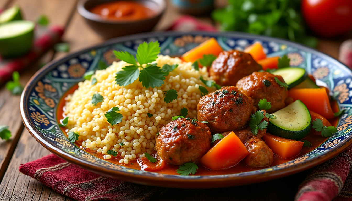 découvrez notre délicieuse recette de couscous aux boulettes de poulet halal, un plat savoureux et réconfortant. simple à préparer, il ravira vos convives avec ses arômes envoûtants et ses ingrédients frais. parfait pour un repas en famille ou entre amis !