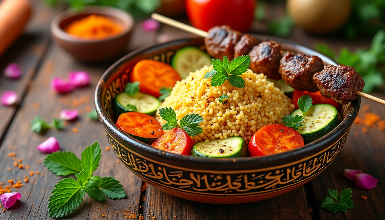 découvrez notre délicieuse recette de couscous aux brochettes d'agneau et légumes halal. un plat savoureux et coloré, idéal pour partager en famille ou entre amis. apprenez à préparer ce classique de la cuisine maghrébine en quelques étapes simples et régalez vos convives avec des saveurs authentiques.