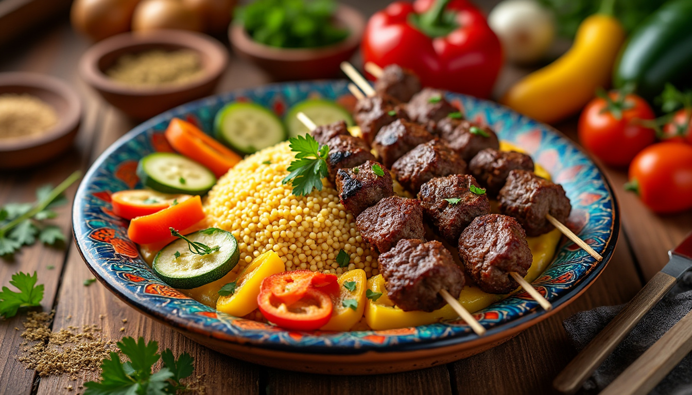 découvrez notre délicieuse recette de couscous aux brochettes d'agneau et légumes halal. un plat savoureux et réconfortant, parfait pour vos repas en famille ou entre amis. préparez-vous à savourer des saveurs authentiques du maghreb!