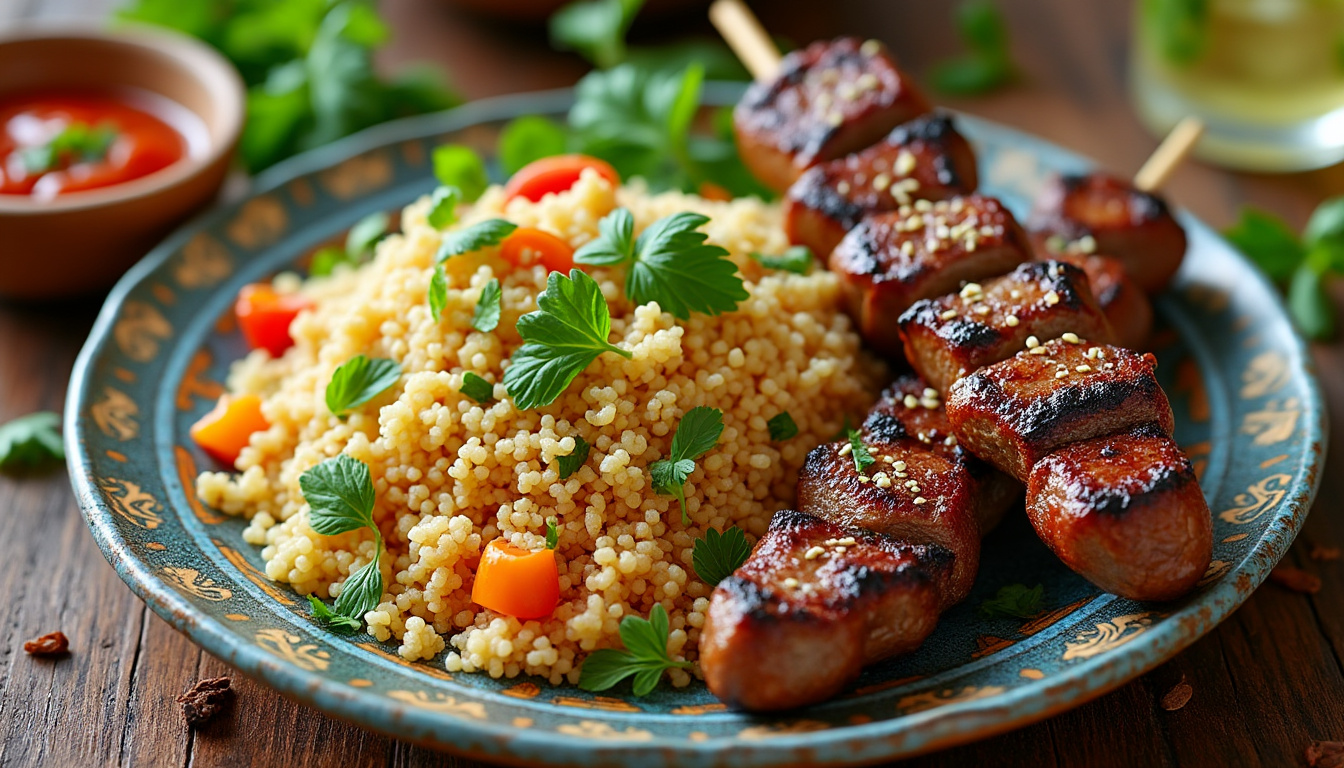découvrez notre délicieuse recette de couscous aux brochettes d'agneau halal, idéale pour un repas convivial en famille ou entre amis. savourez des saveurs authentiques et épicées qui mettent en valeur la richesse de la cuisine marocaine.