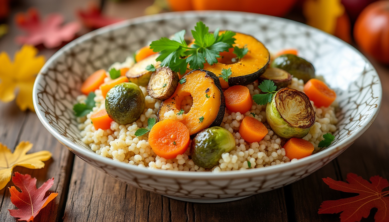découvrez notre délicieuse recette de couscous aux légumes d'automne halal. un plat savoureux et réconfortant, parfait pour les repas en famille ou entre amis, alliant tradition et saisonnalité avec des légumes fraîchement récoltés.