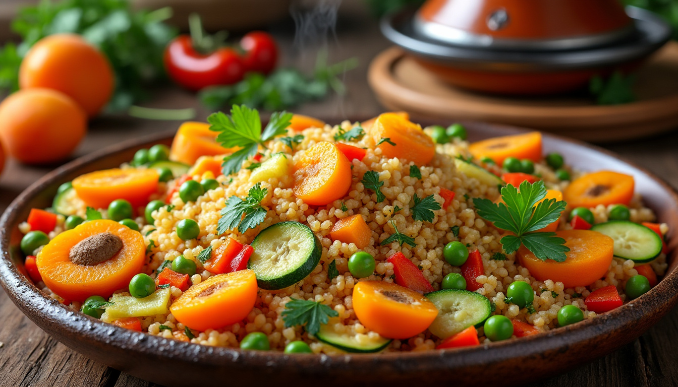 découvrez notre délicieuse recette de couscous aux légumes et abricots halal, un plat savoureux et coloré qui ravira vos papilles. parfait pour un repas familial ou entre amis, ce couscous allie des textures et des saveurs uniques, tout en respectant le régime halal.