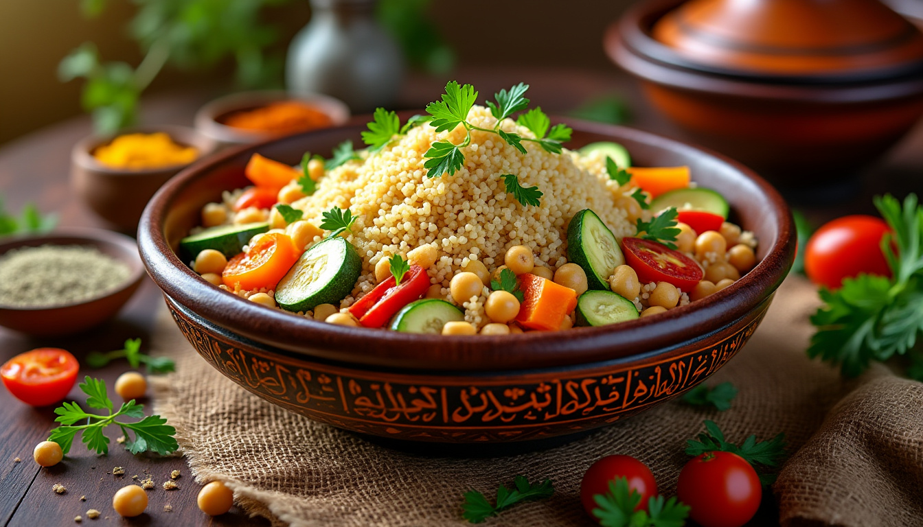 découvrez notre délicieuse recette de couscous aux légumes et pois chiches halal. savourez un plat riche en saveurs et en couleurs, idéal pour un repas convivial en famille ou entre amis. facile à préparer, cette recette allie tradition et gourmandise pour régaler vos papilles.