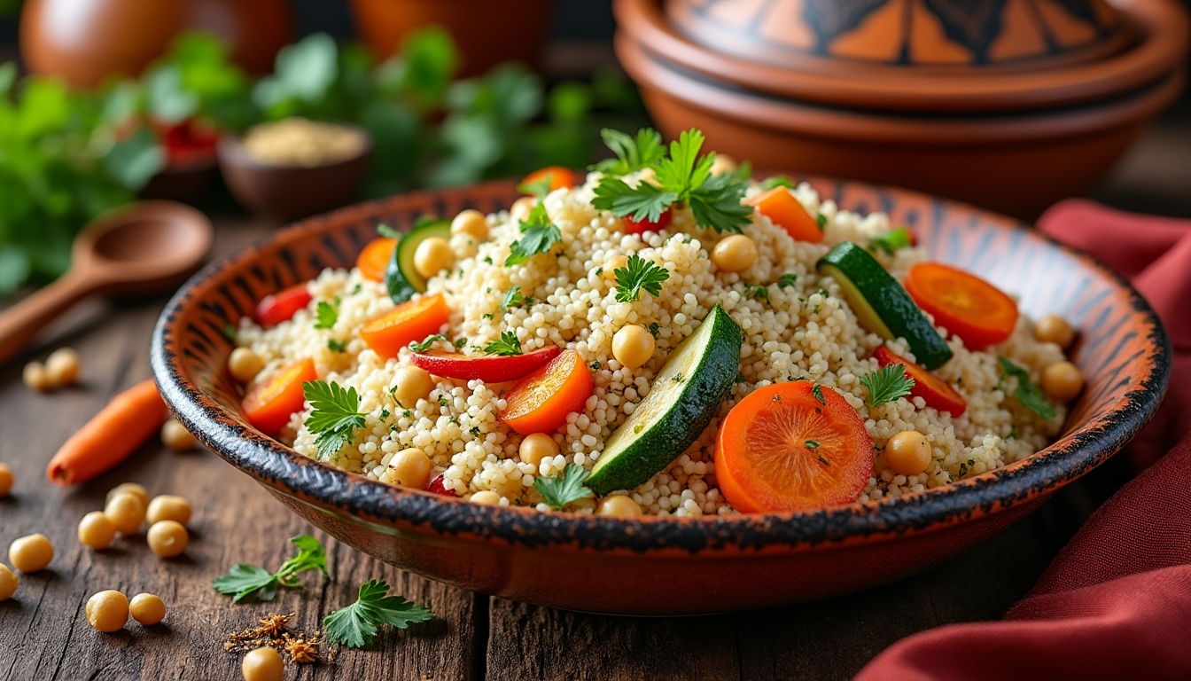 découvrez notre délicieuse recette de couscous aux légumes et pois chiches halal, un plat savoureux et équilibré. parfait pour vos repas en famille ou entre amis, ce couscous riche en couleurs et en saveurs ravira vos papilles tout en respectant les traditions culinaires. préparez ce classique de la cuisine méditerranéenne en quelques étapes simples.