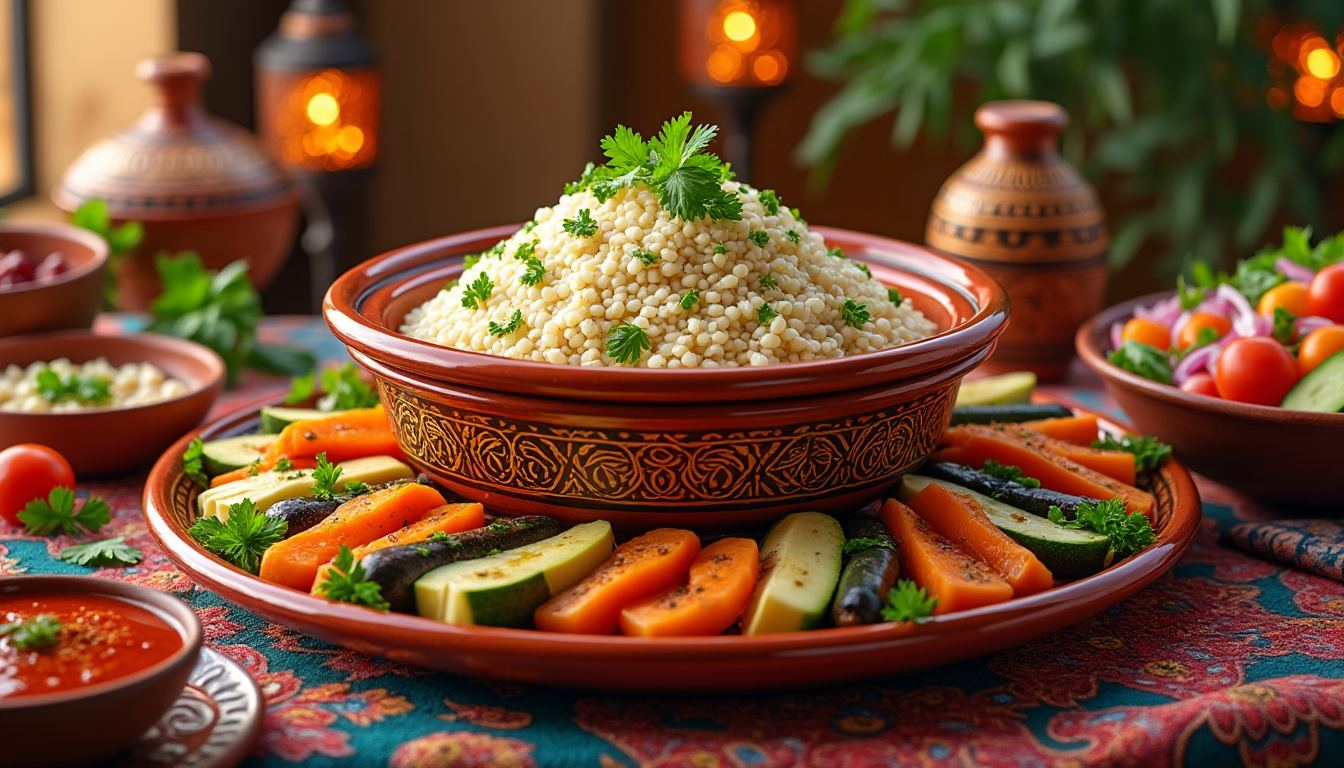 découvrez notre délicieuse recette de couscous royal aux sept légumes halal. un plat savoureux et réconfortant, parfait pour les repas en famille ou entre amis, qui saura régaler les papilles de tous les gourmands !