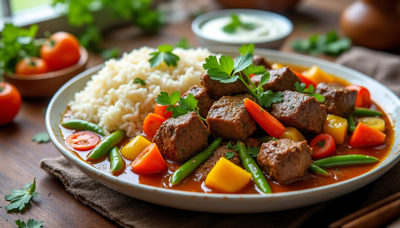 découvrez notre délicieuse recette de curry de bœuf aux légumes variés halal. un plat savoureux et réconfortant, parfait pour régaler vos amis et votre famille avec des saveurs exotiques et une touche épicée.