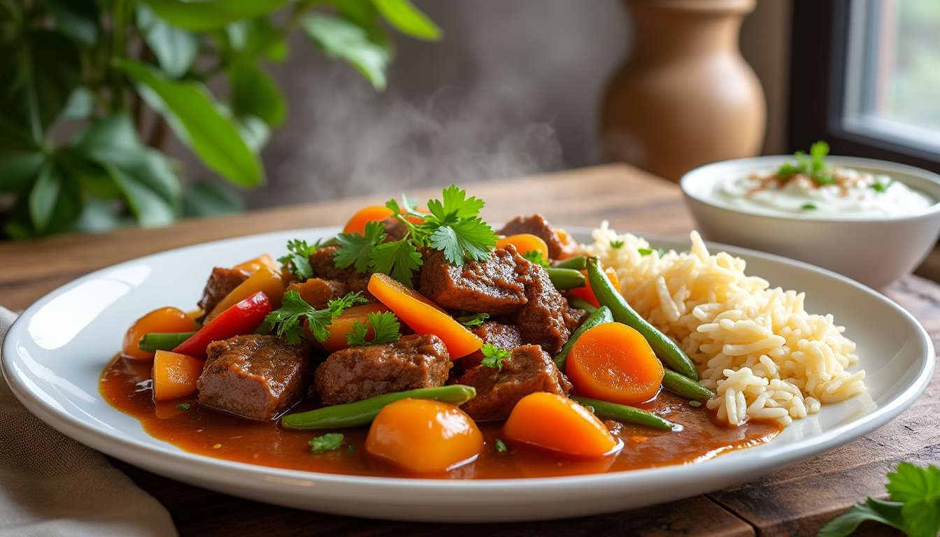 découvrez notre délicieuse recette de curry de bœuf aux légumes variés, préparée avec des ingrédients halal. un plat savoureux et réconfortant qui ravira vos papilles et celles de vos invités. idéal pour un repas en famille ou entre amis!