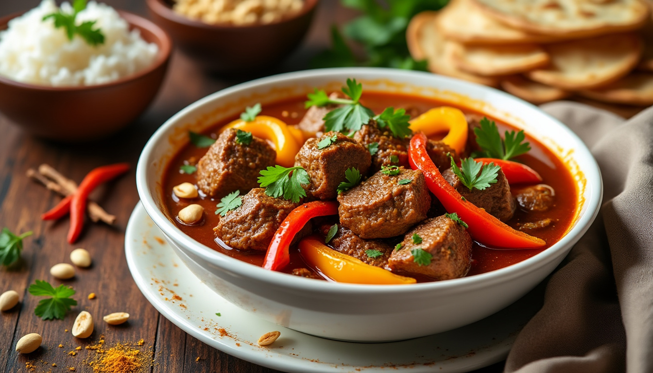découvrez notre délicieuse recette de curry de bœuf aux poivrons halal. un plat épicé et réconfortant, riche en saveurs, parfait pour vos repas en famille ou entre amis. facile à préparer, il ravira les amateurs de cuisine savoureuse et authentique.
