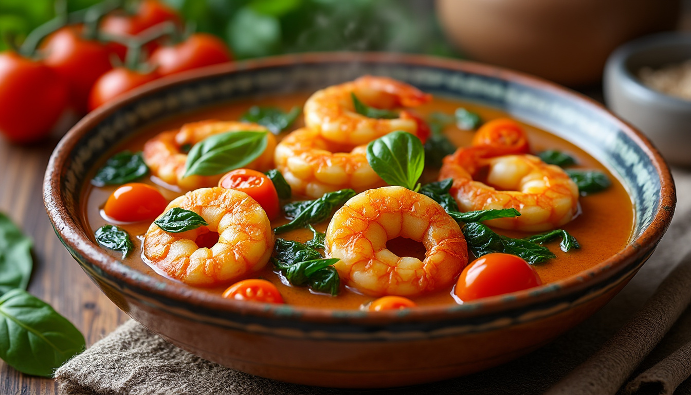 découvrez notre délicieuse recette de curry de crevettes aux épinards et tomates, un plat halal savoureux et facile à préparer. profitez de cette combinaison parfaite de saveurs pour régaler vos proches lors de vos repas.