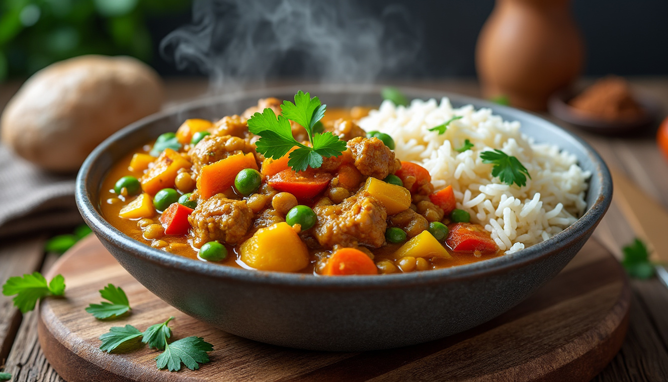 découvrez notre délicieuse recette de curry de dinde aux légumes et lentilles halal, un plat savoureux et réconfortant, parfait pour vos repas en famille ou entre amis. profitez de la richesse des épices et des bienfaits des légumes dans une préparation simple et rapide !