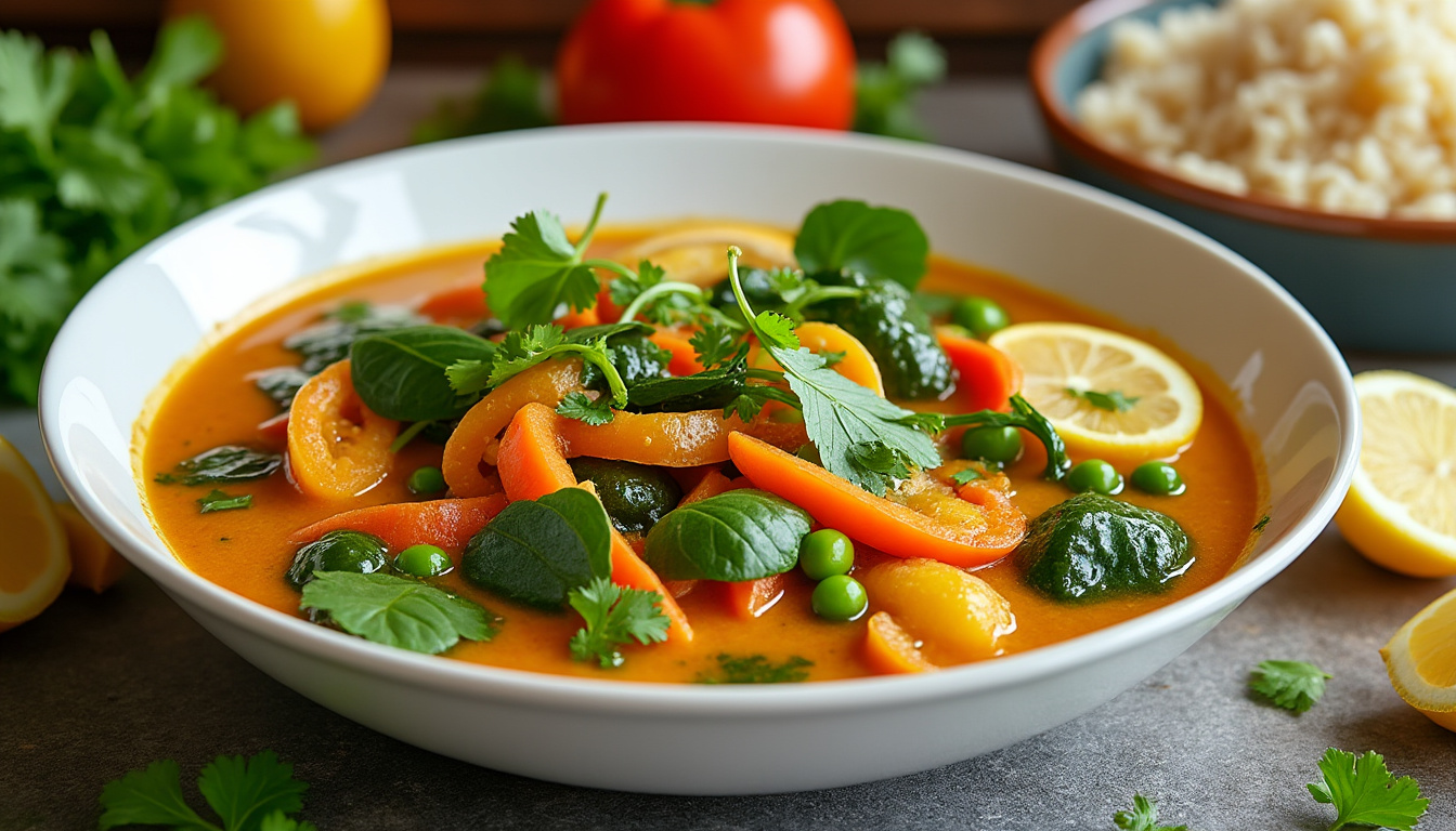 découvrez notre délicieuse recette de curry de légumes aux épinards halal, un plat savoureux et réconfortant, parfait pour un repas équilibré. facile à préparer, cette recette comblera vos papilles tout en respectant vos convictions alimentaires.