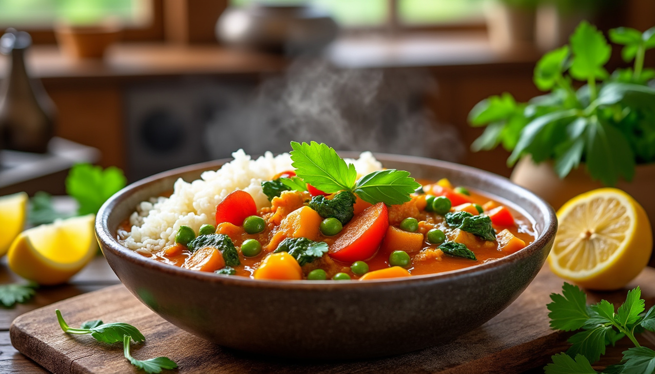 découvrez notre délicieuse recette de curry de légumes aux épinards halal, un plat savoureux et réconfortant, parfait pour vos repas en famille. facile à réaliser, cette recette met en valeur des légumes frais et des épinards tendres, le tout enrobé d'une sauce crémeuse et épicée qui ravira vos papilles. idéale pour un dîner végétarien ou une option santé, ce curry vous fera voyager au cœur des saveurs d'asie.