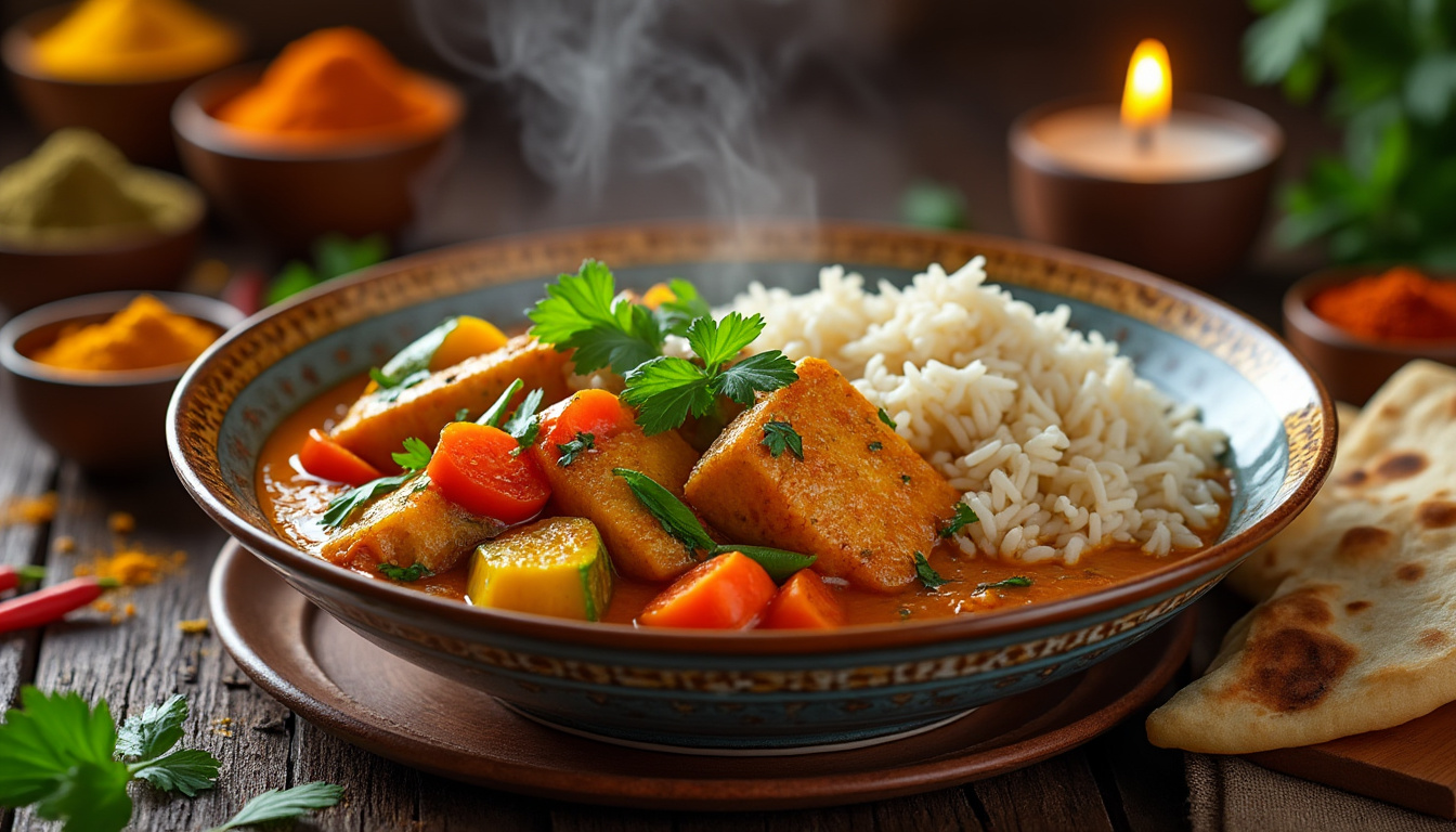découvrez notre délicieuse recette de curry de poisson aux légumes colorés, une préparation halal savoureuse qui ravira vos papilles. facile à réaliser, ce plat équilibré allie des épices aromatiques à des poissons frais et des légumes croquants pour une expérience culinaire inoubliable.