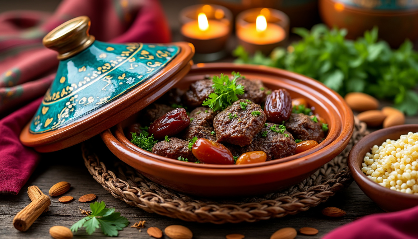 découvrez notre délicieuse recette de tajine d'agneau aux dattes halal, un plat savoureux et réconfortant qui allie tendre viande d'agneau et la douceur des dattes. idéal pour vos repas en famille, ce tajine saura ravir vos papilles et celles de vos invités avec ses épices parfumées et sa garniture exquise.