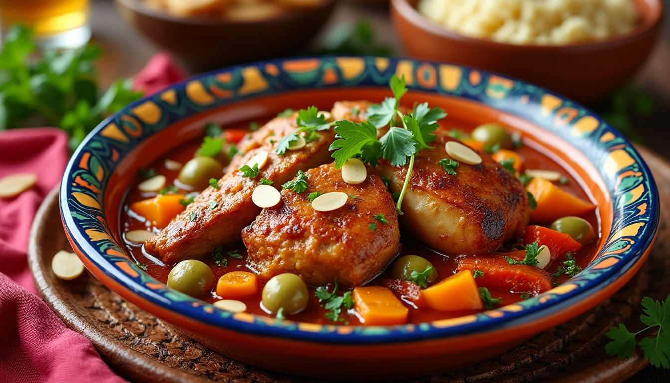 découvrez notre délicieuse recette de tajine de dinde aux amandes halal, un plat savoureux et parfumé qui allie tendreté de la viande et croquant des amandes. parfait pour impressionner vos invités lors d'un repas convivial, ce tajine est facile à préparer et ravira les papilles de toute la famille.