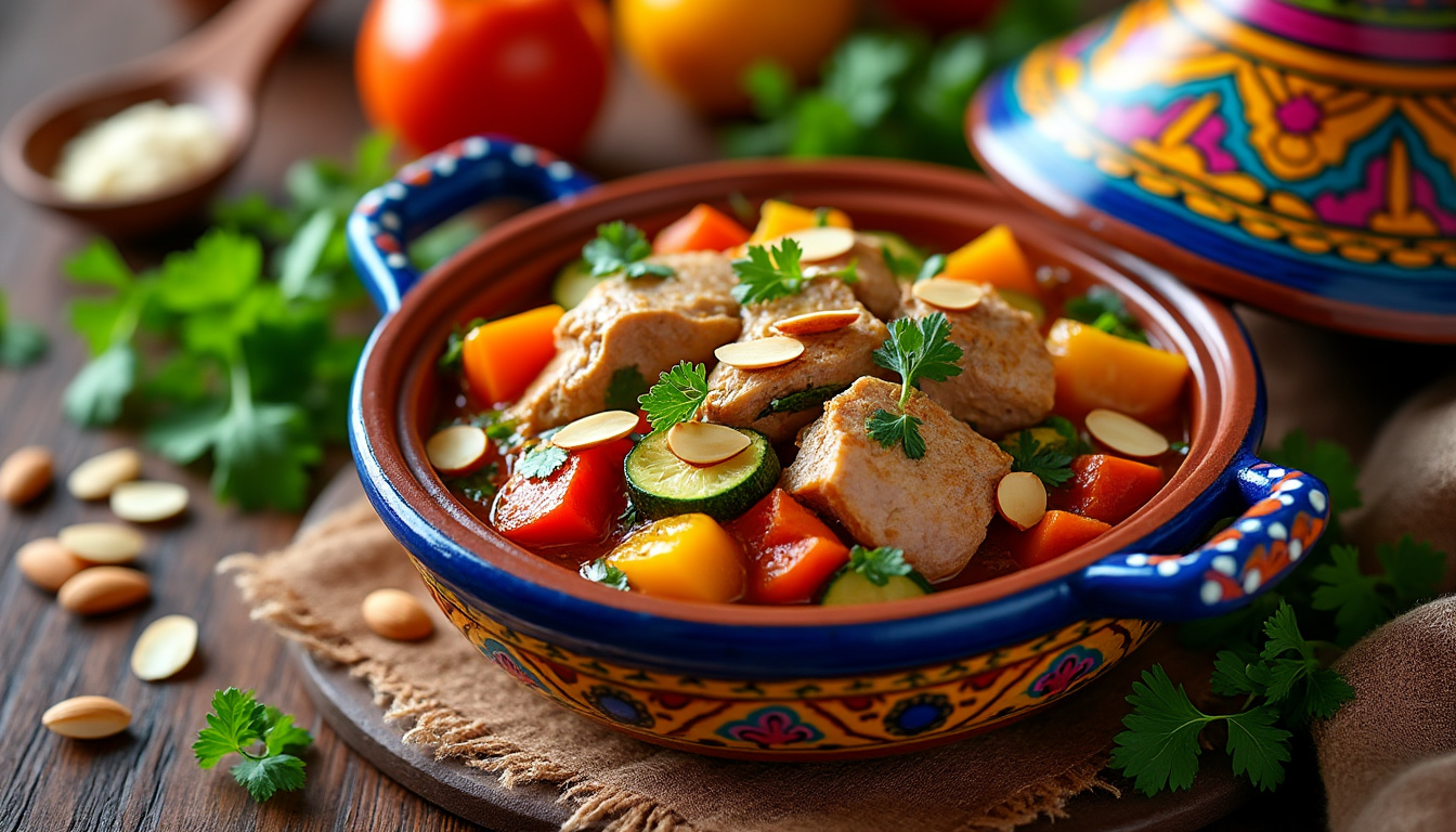 découvrez notre délicieuse recette de tajine de dinde aux légumes et amandes, un plat halal savoureux qui allie les saveurs orientales et la nutrition. parfait pour régaler vos invités ou pour un repas en famille, ce tajine est facile à préparer et sera un véritable régal à chaque bouchée.