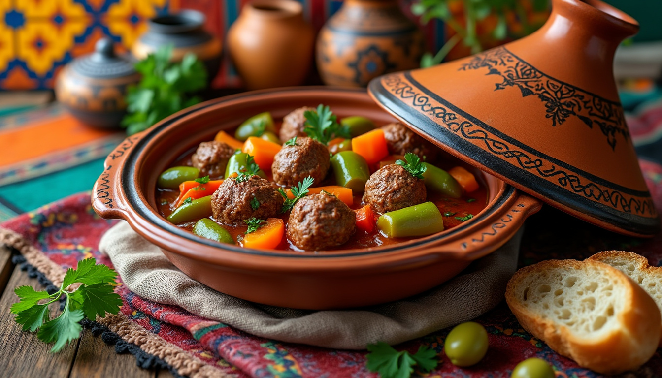 découvrez notre délicieuse recette de tajine de kefta aux légumes méditerranéens halal, un plat savoureux qui marie parfaitement les épices et les légumes frais pour une expérience culinaire inoubliable. parfait pour un repas en famille ou entre amis, ce tajine évoque les saveurs envoûtantes du monde méditerranéen.