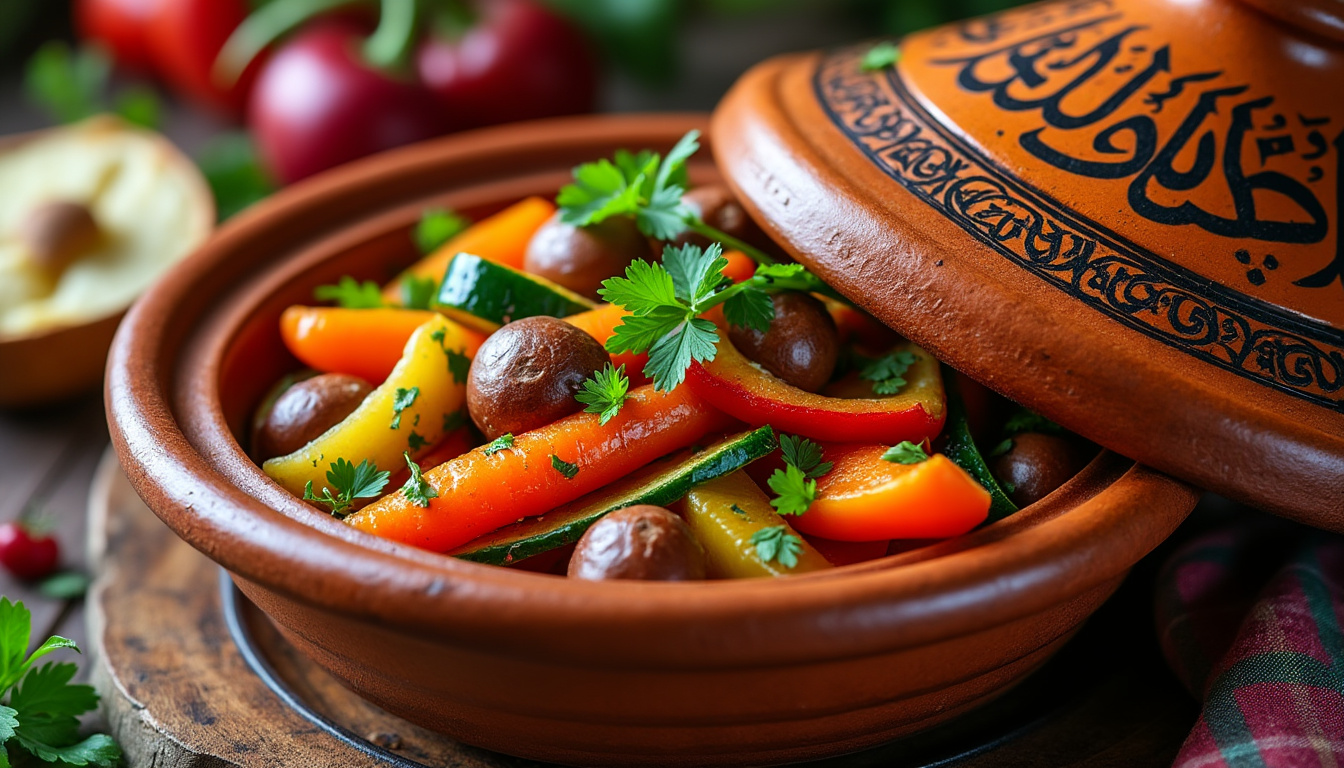 découvrez notre délicieuse recette de tajine de légumes au châtaigne, un plat halal savoureux et réconfortant. préparez ce mélange parfait de légumes frais et de châtaignes pour un repas équilibré qui ravira vos papilles. facile à réaliser, ce tajine est idéal pour les repas en famille ou entre amis.