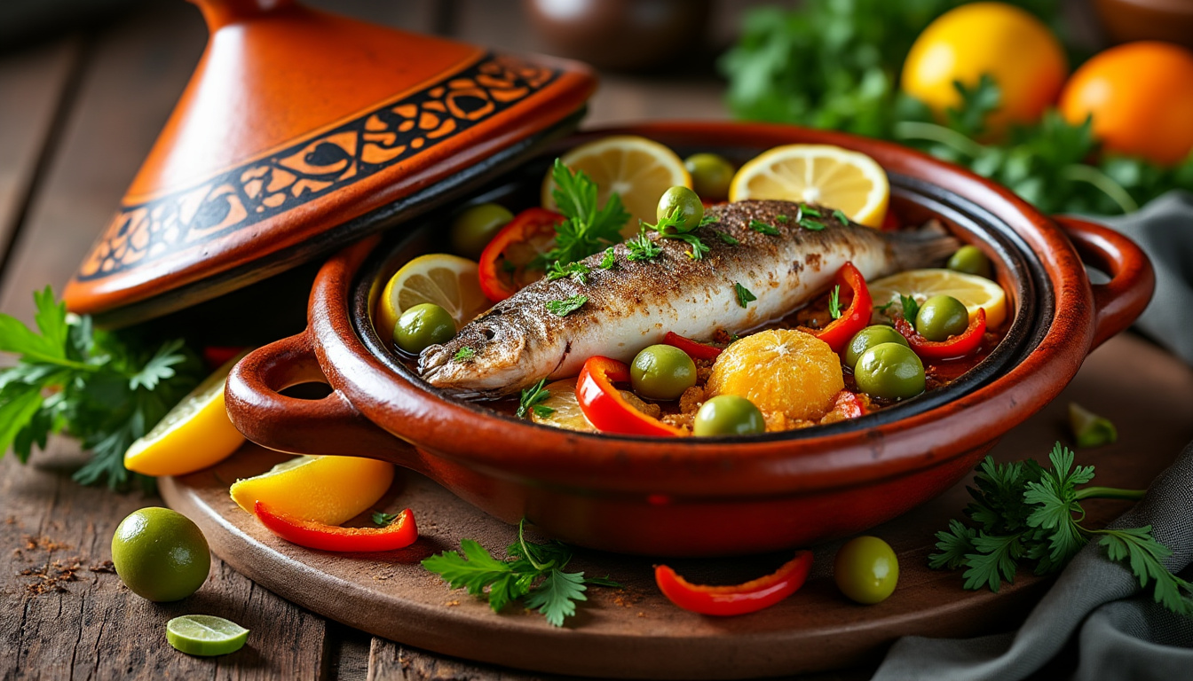découvrez notre recette savoureuse de tajine de poisson aux agrumes halal, un plat marocain exquis qui allie les saveurs fraîches des agrumes à la tendreté du poisson. parfait pour un repas en famille ou entre amis, cette recette facile à suivre vous transportera au cœur de la cuisine traditionnelle du maghreb.